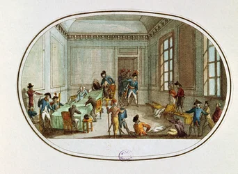 Comite de Salut Publicの前室で負傷したMaximilien de Robespierre（1758-94）、10テルミドールAn II（1794年7月28日）